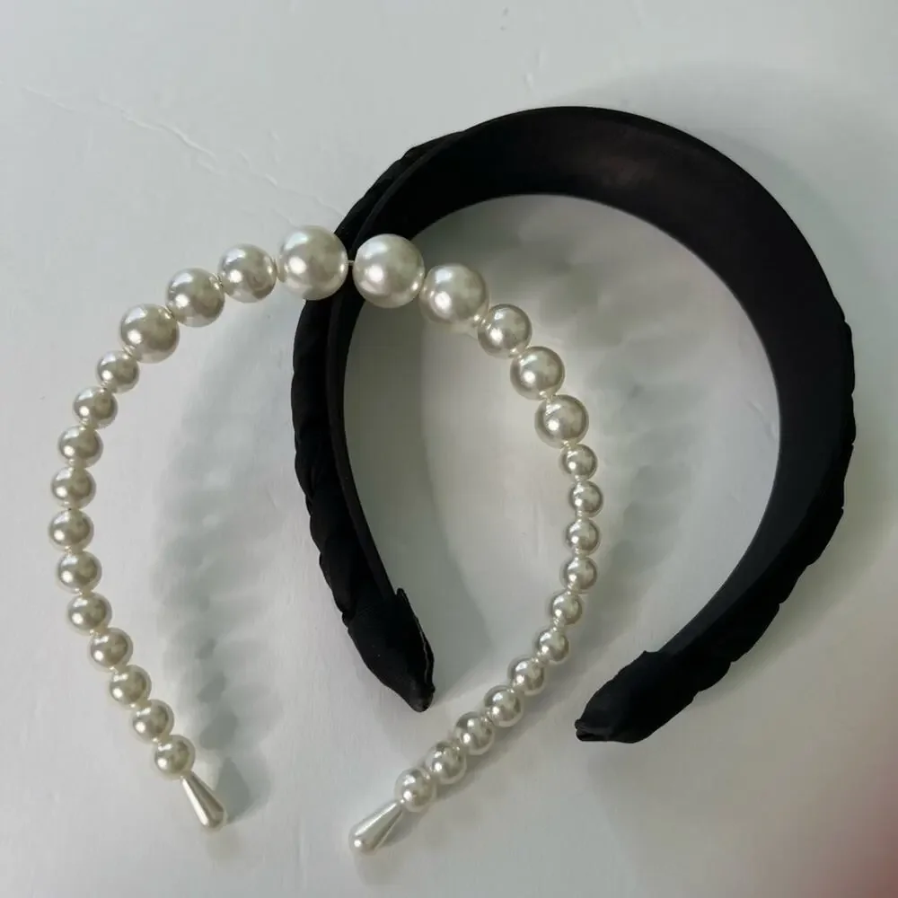 HEADBAND BUNDLE BLACK BRAIDED AND PEARL ONE SIZE